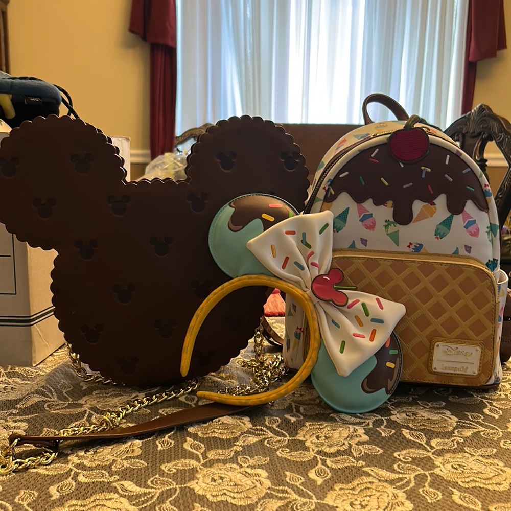 Disney Ice Cream Loungefly Backpack, 5 item Bundle